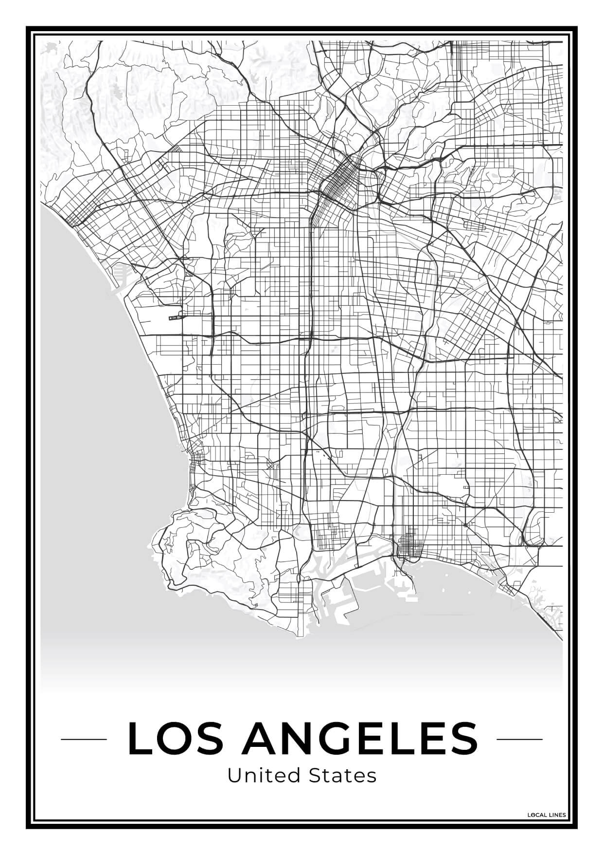 Los Angeles Stadskaart – Poster - Light