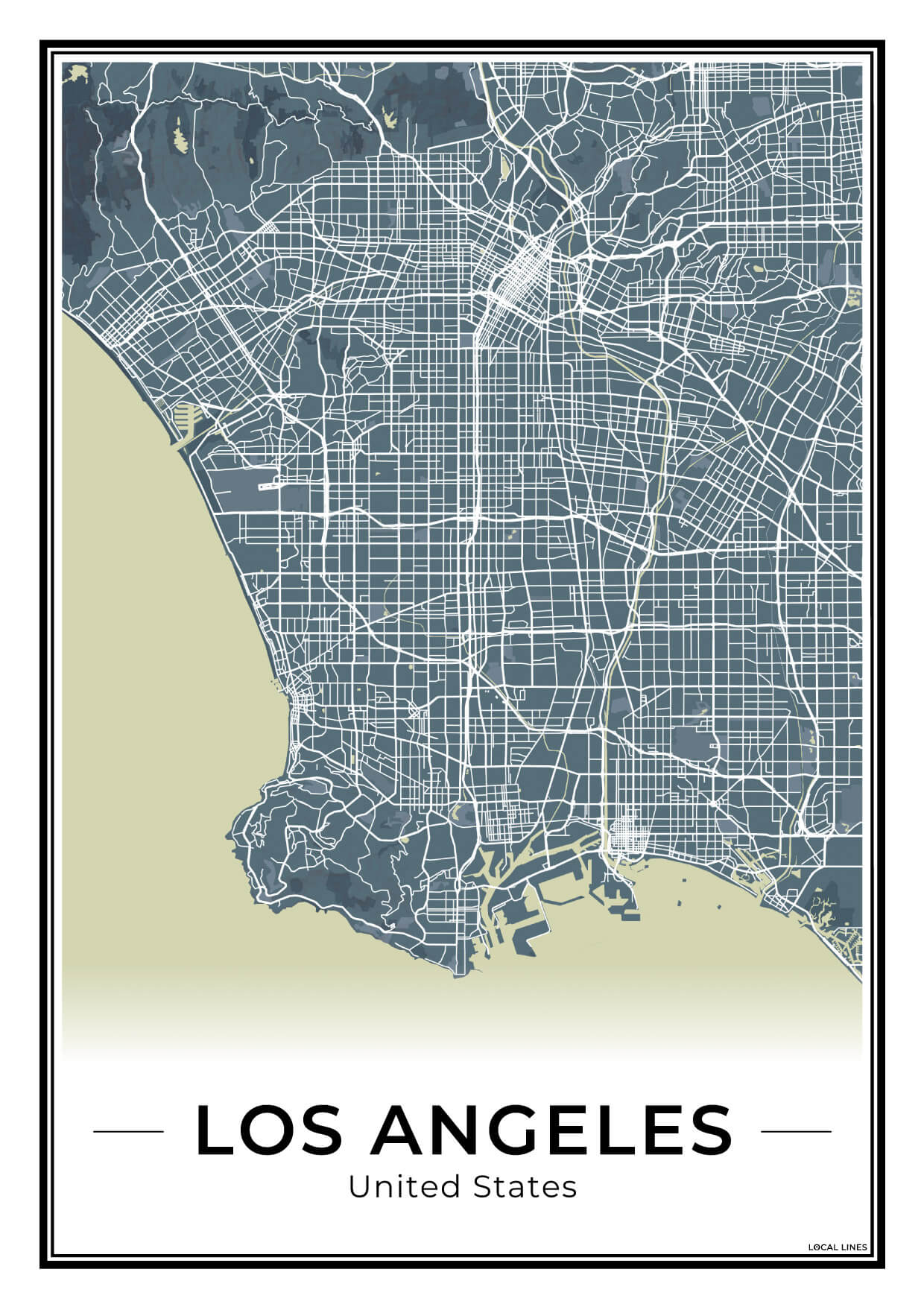 Los Angeles Stadskaart – Poster - Midnight