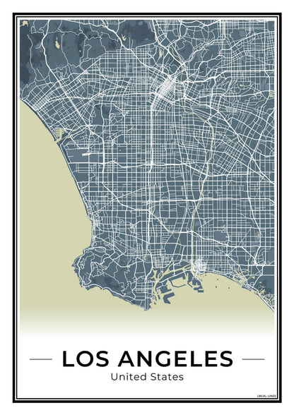 Los Angeles Stadskaart – Poster - Midnight