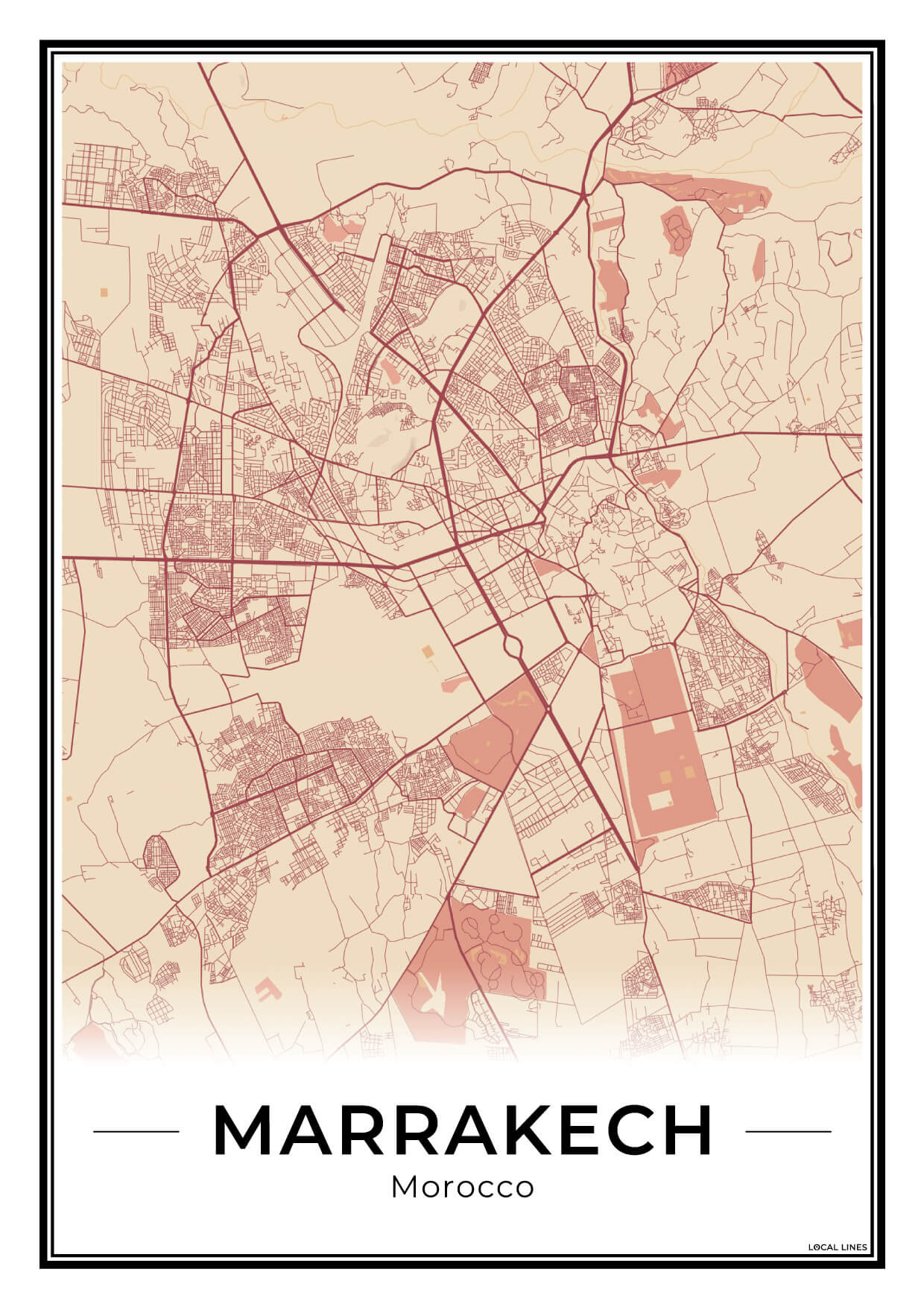Marrakech Stadskaart – Poster - Terracotta