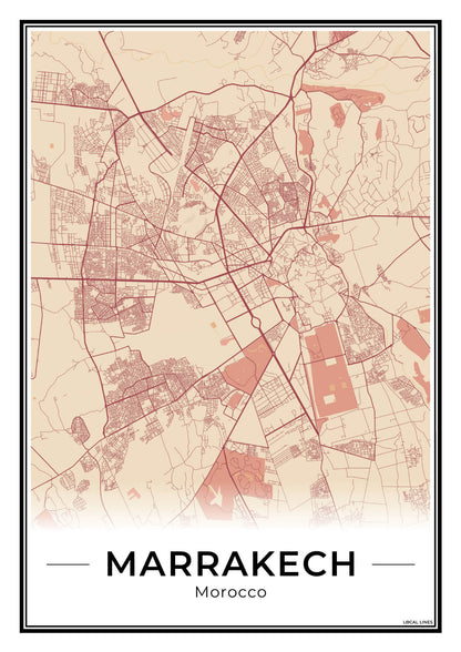 Marrakech Stadskaart – Poster - Terracotta