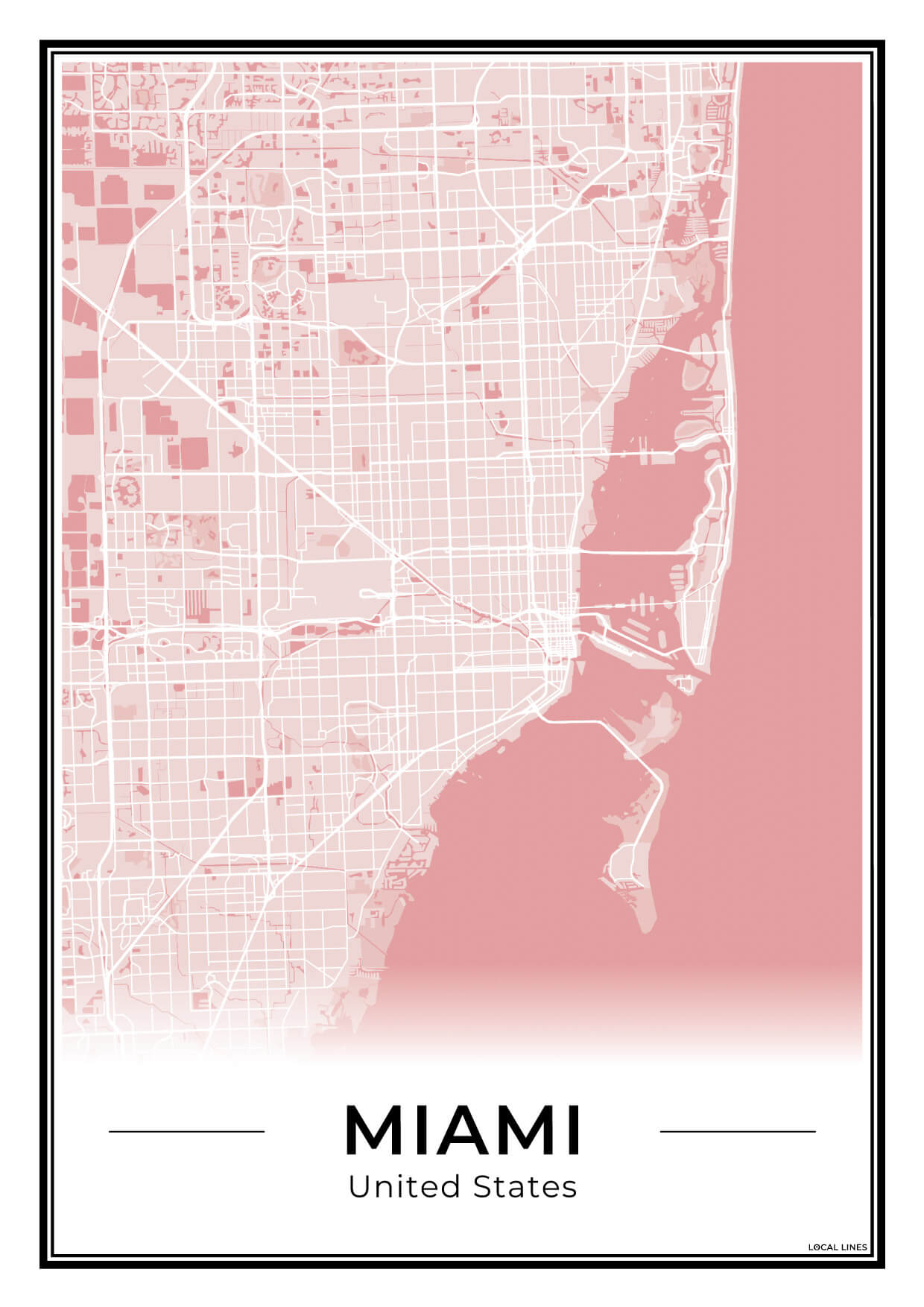 Miami Stadskaart – Poster - Blush