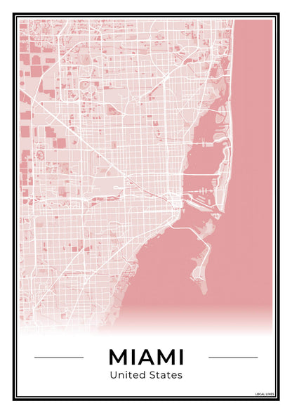 Miami Stadskaart – Poster - Blush