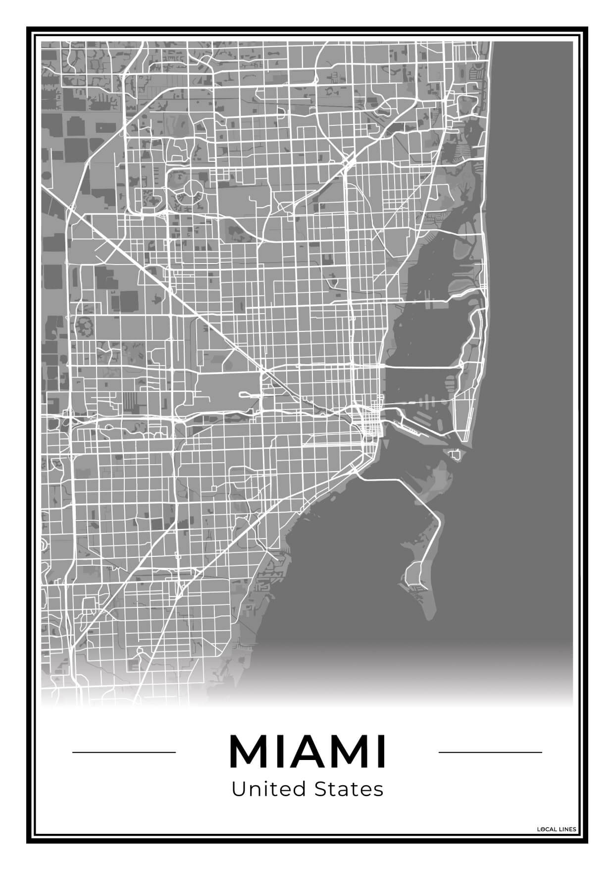 Miami Stadskaart – Poster - Dark