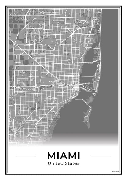 Miami Stadskaart – Poster - Dark
