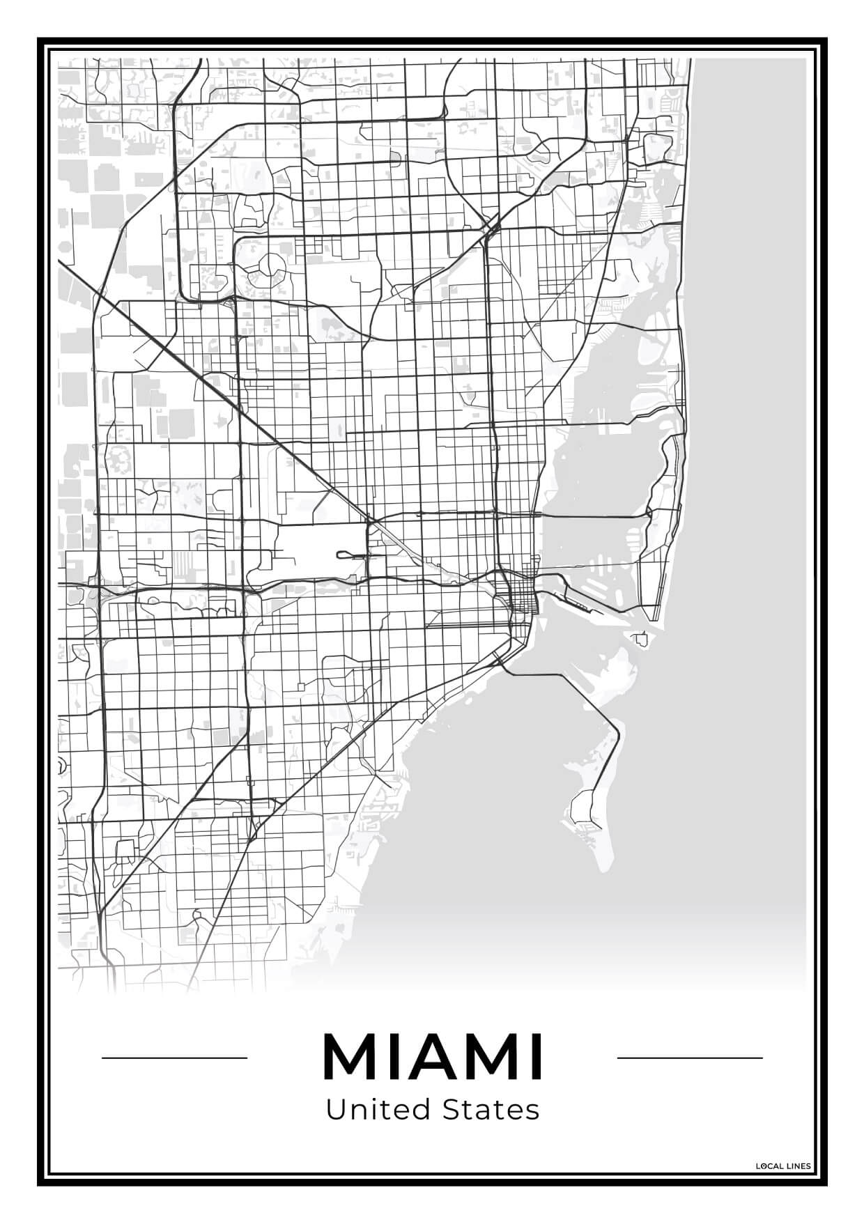 Miami Stadskaart – Poster - Light