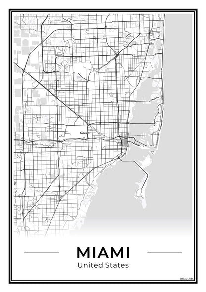 Miami Stadskaart – Poster - Light