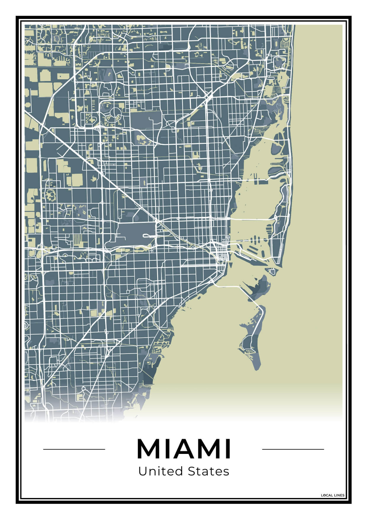 Miami Stadskaart – Poster - Midnight