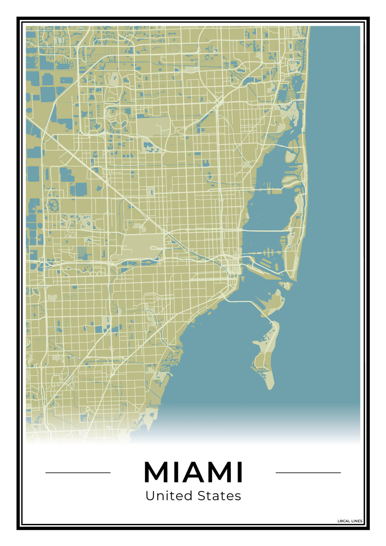 Miami Stadskaart – Poster - Moss