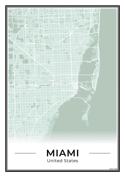 Miami Stadskaart – Poster - Sage