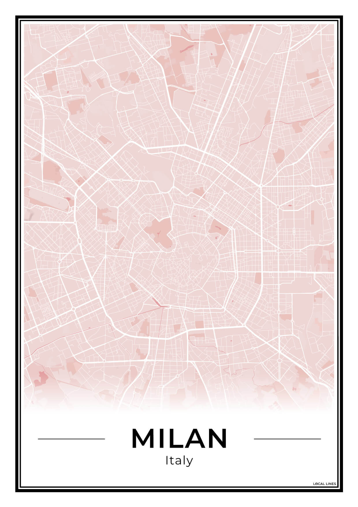 Milaan Stadskaart – Poster - Blush
