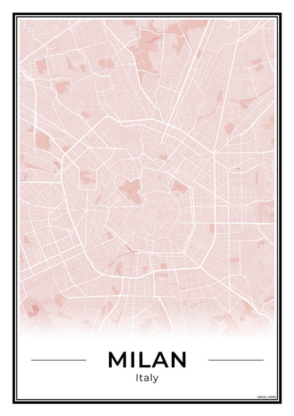 Milaan Stadskaart – Poster - Blush