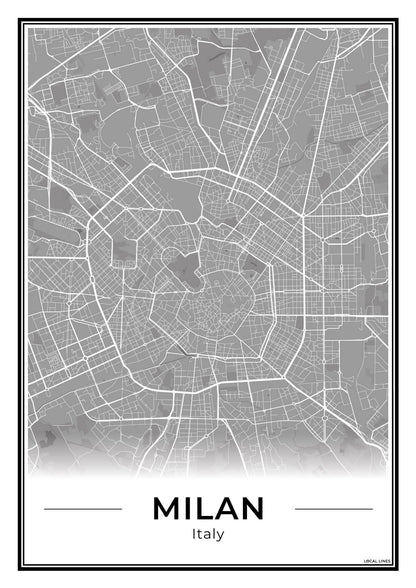 Milaan Stadskaart – Poster - Dark