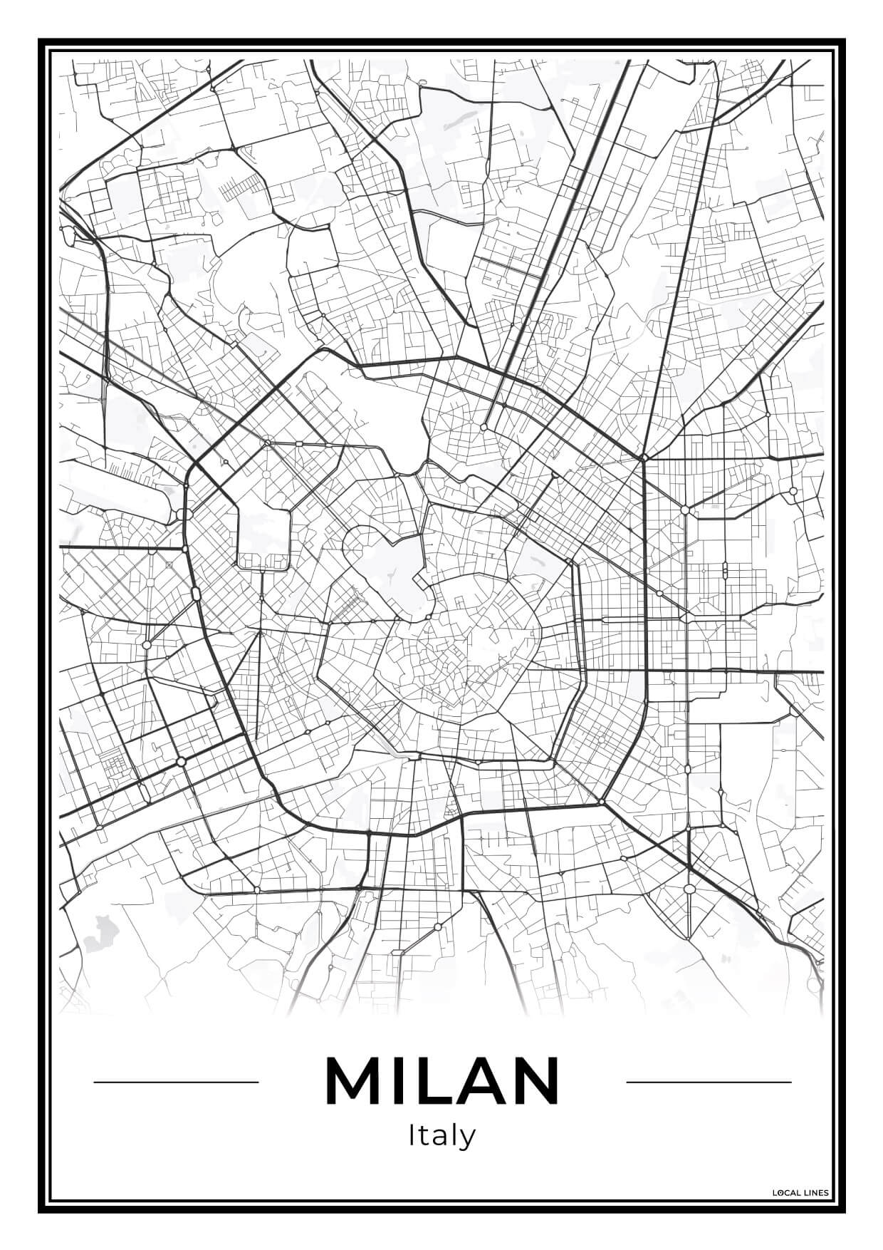 Milaan Stadskaart – Poster - Light