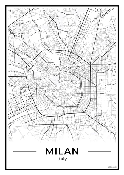 Milaan Stadskaart – Poster - Light