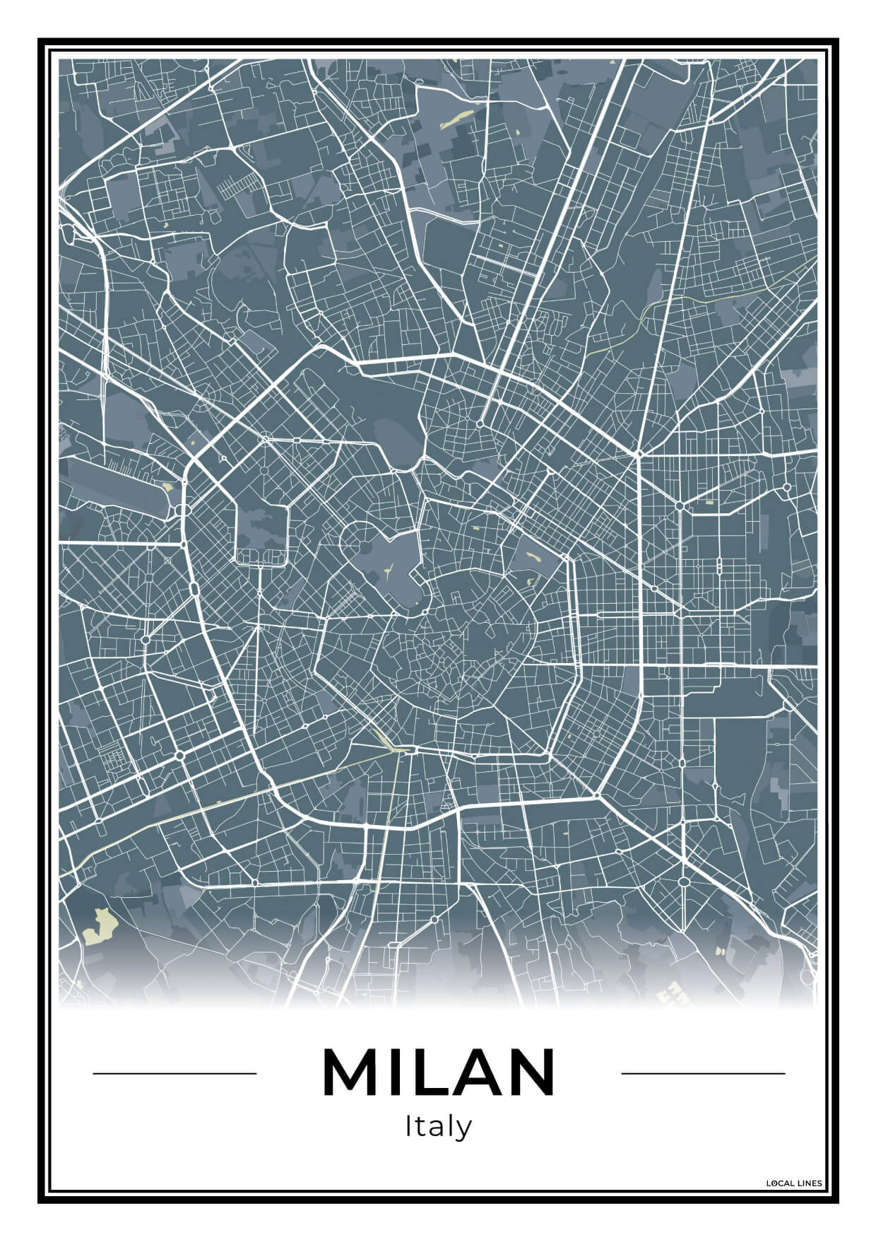 Milaan Stadskaart – Poster - Midnight