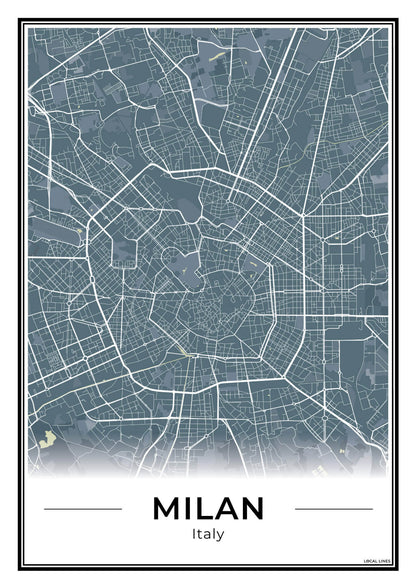 Milaan Stadskaart – Poster - Midnight