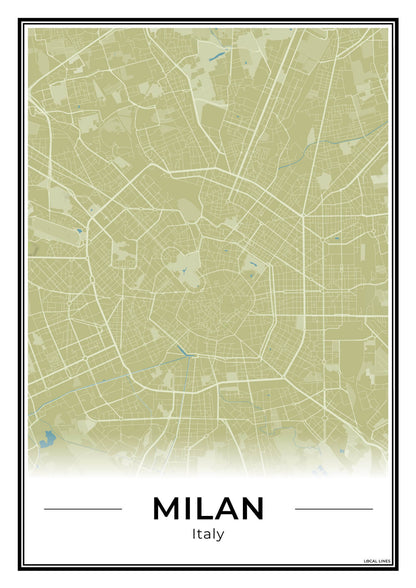 Milaan Stadskaart – Poster - Moss