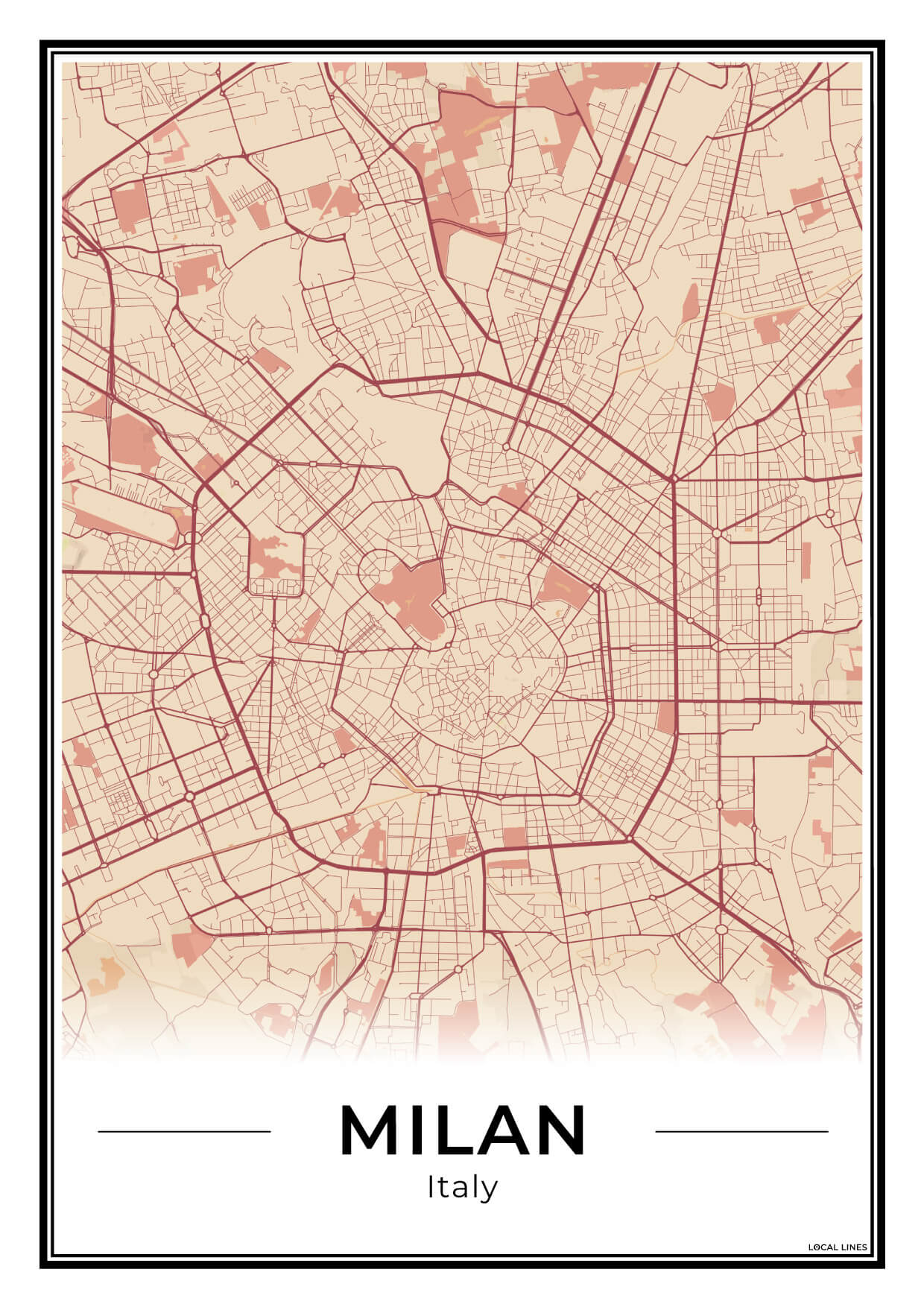 Milaan Stadskaart – Poster - Terracotta