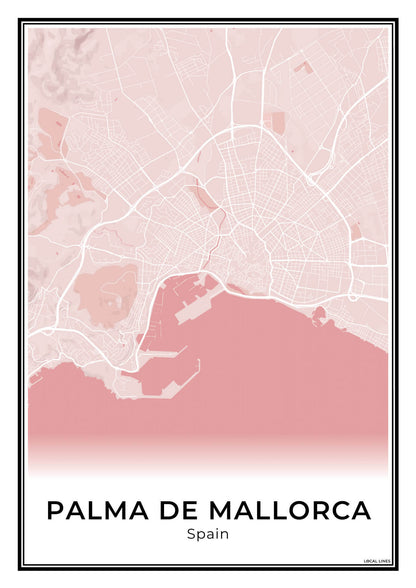 Palma de Mallorca Stadskaart – Poster - Blush