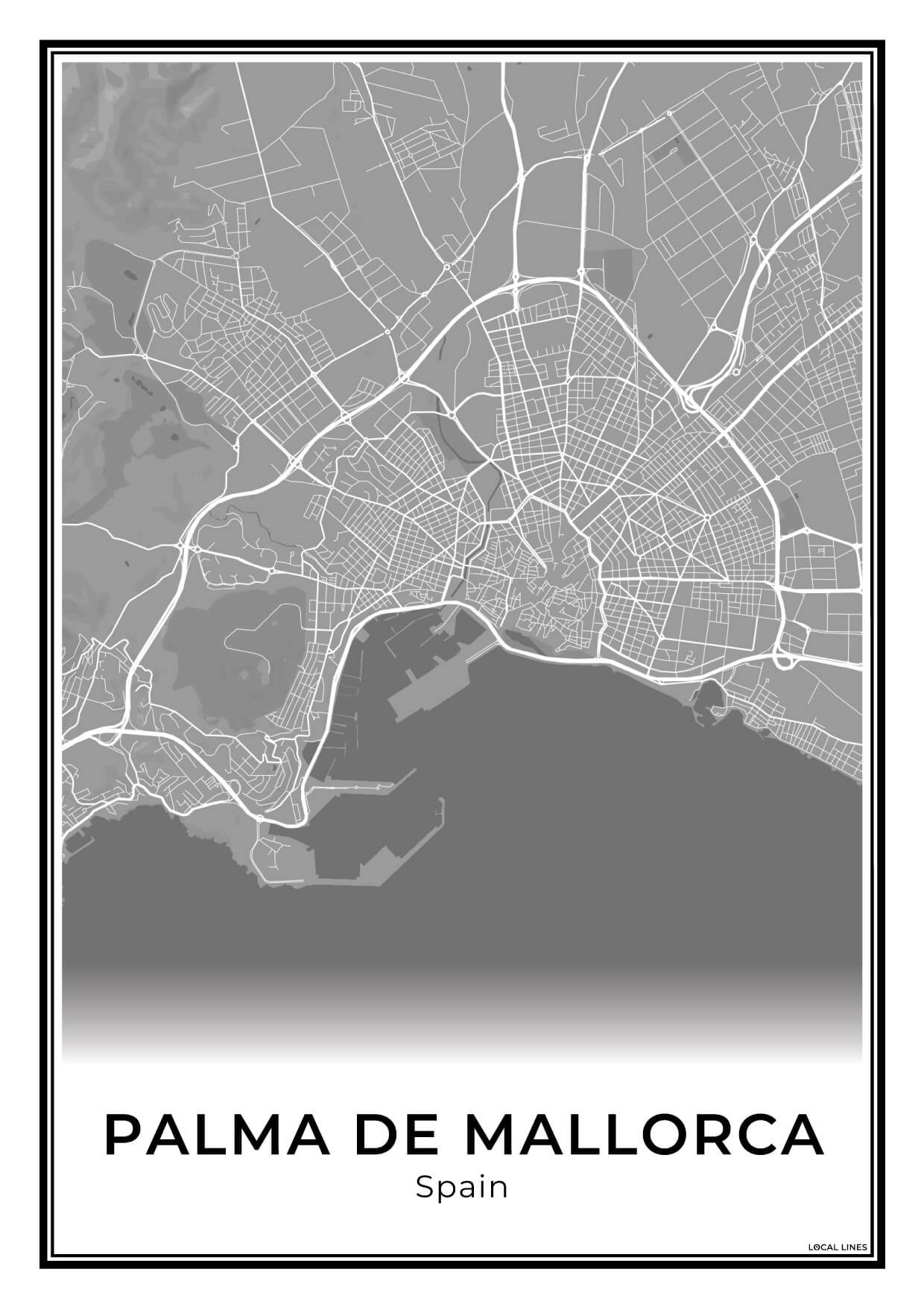 Palma de Mallorca Stadskaart – Poster - Dark