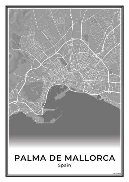 Palma de Mallorca Stadskaart – Poster - Dark