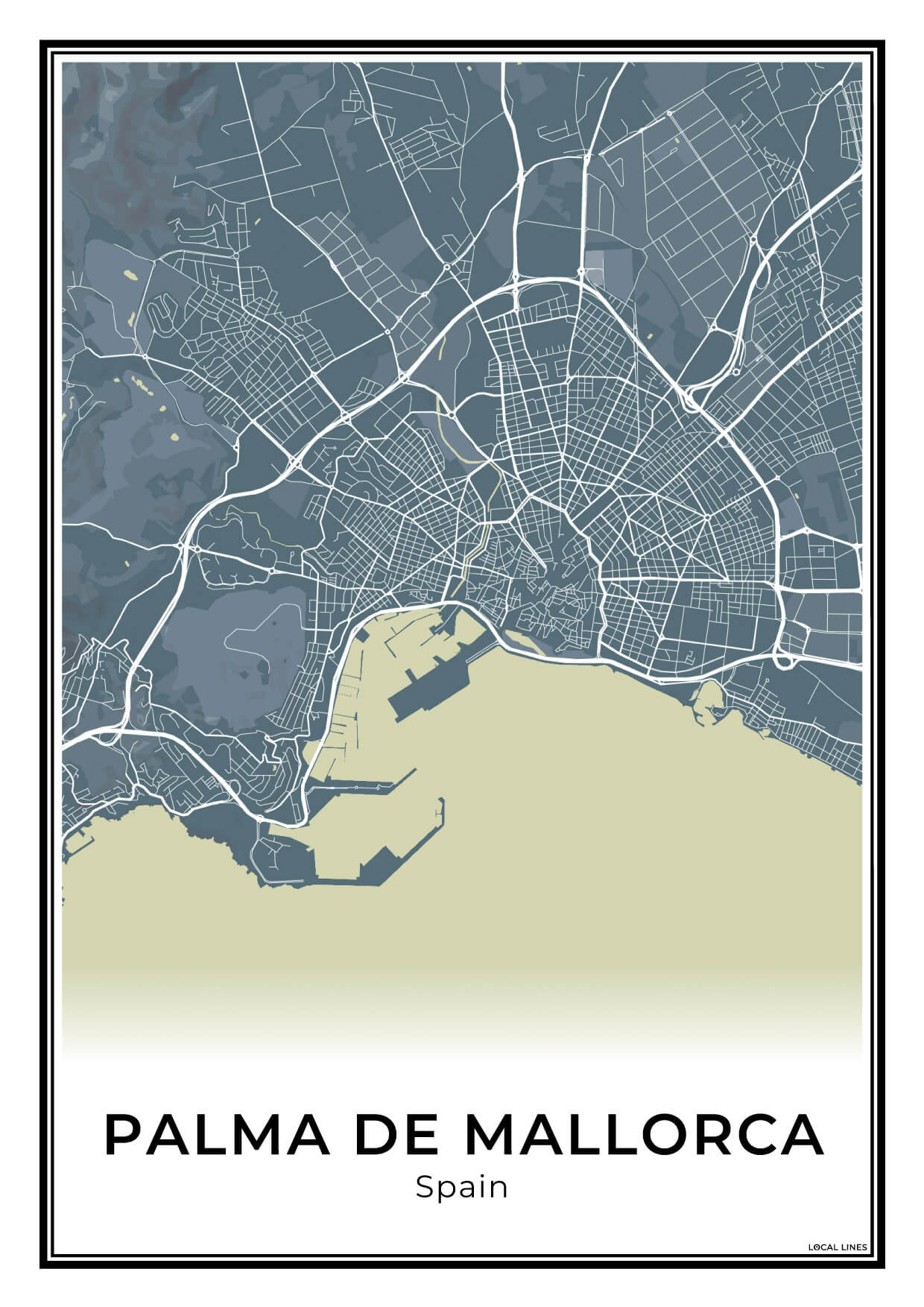 Palma de Mallorca Stadskaart – Poster - Midnight
