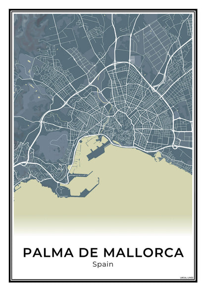 Palma de Mallorca Stadskaart – Poster - Midnight
