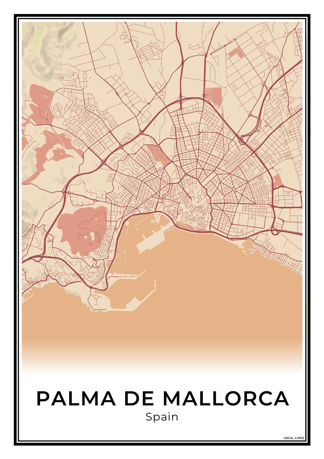Palma de Mallorca Stadskaart – Poster - Terracotta
