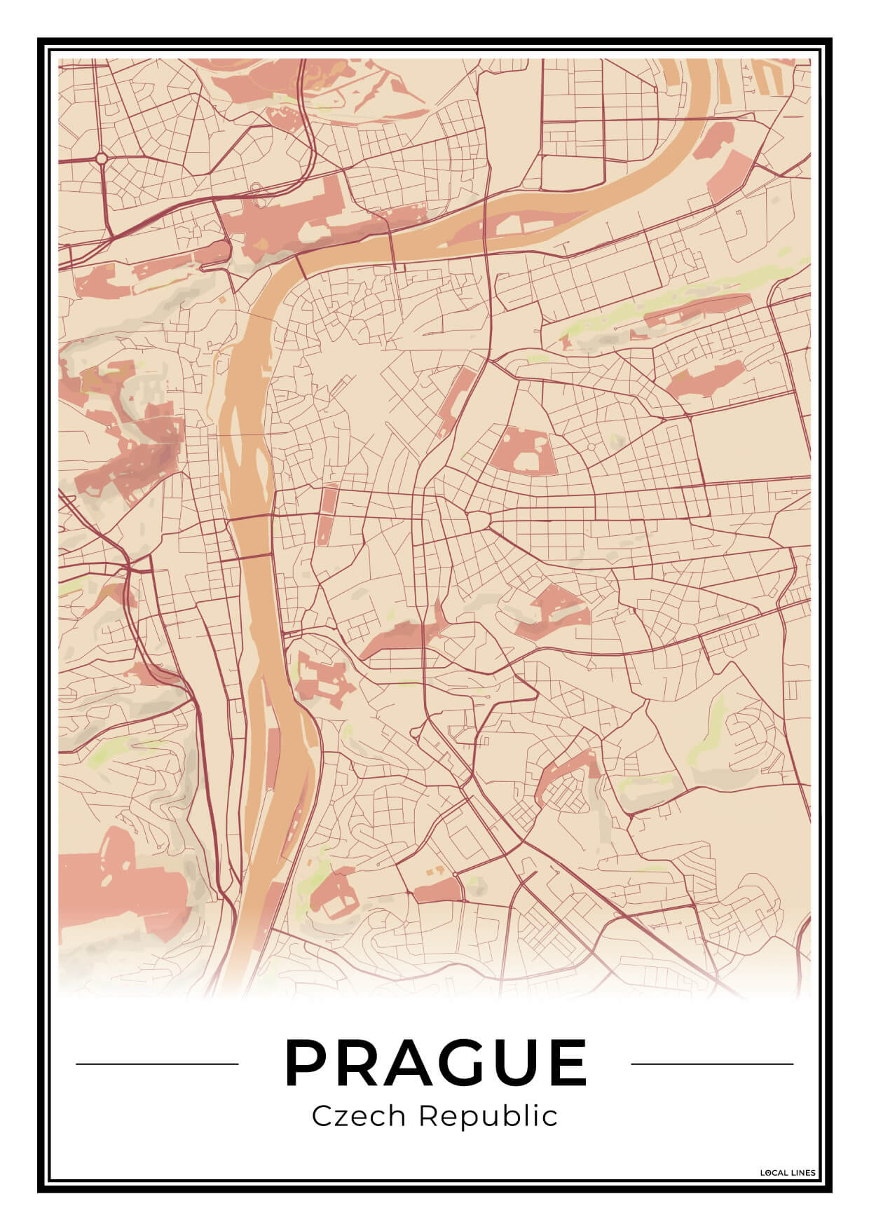 Praag Stadskaart – Poster - Terracotta