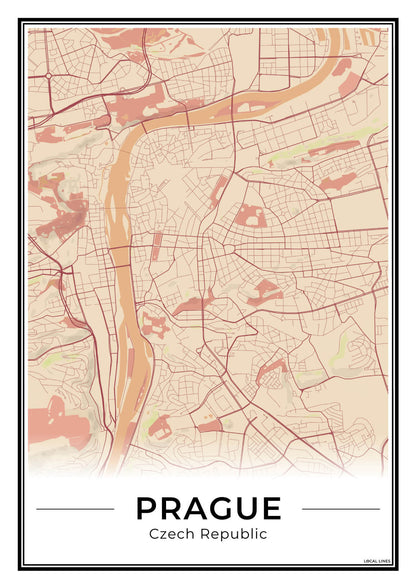 Praag Stadskaart – Poster - Terracotta