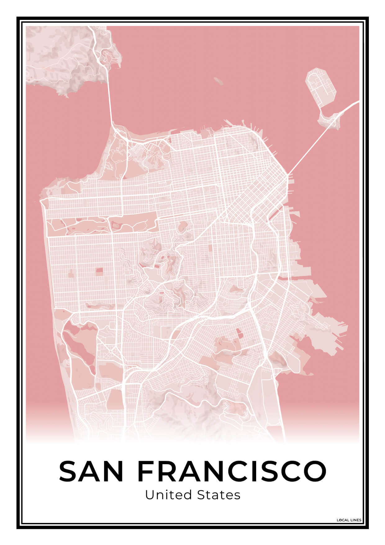 San Francisco Stadskaart – Poster - Blush