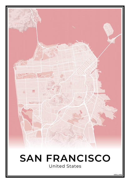 San Francisco Stadskaart – Poster - Blush