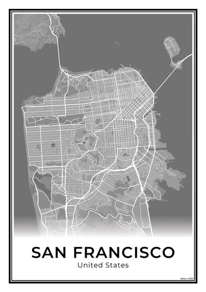 San Francisco Stadskaart – Poster - Dark