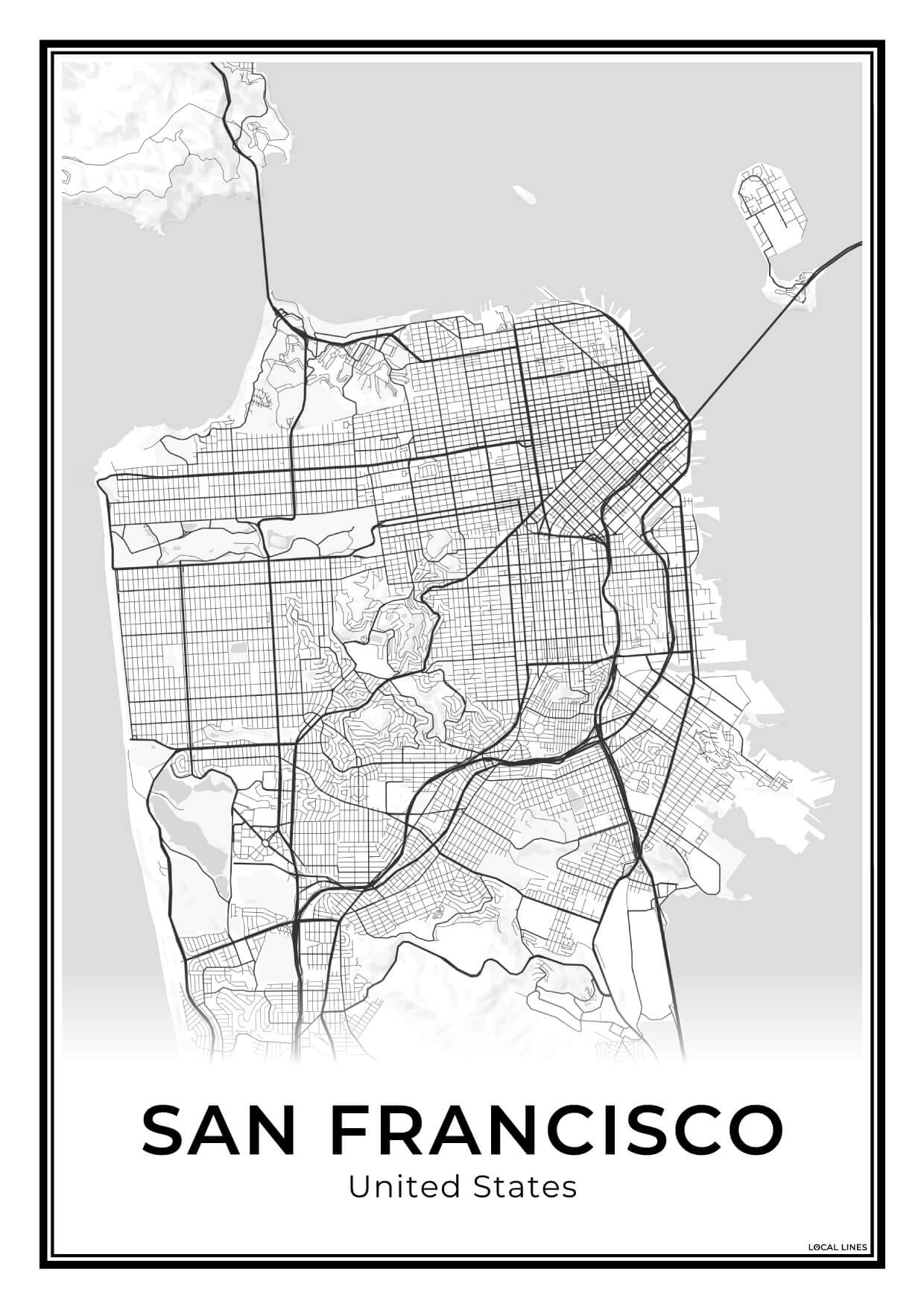 San Francisco Stadskaart – Poster - Light