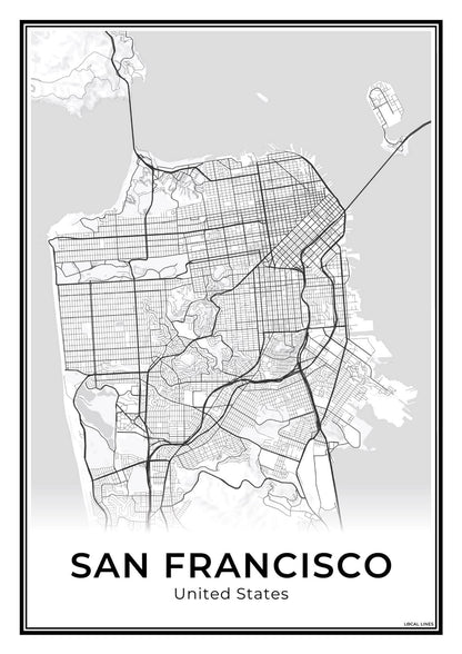 San Francisco Stadskaart – Poster - Light