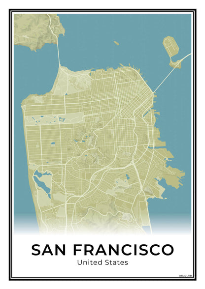 San Francisco Stadskaart – Poster - Moss