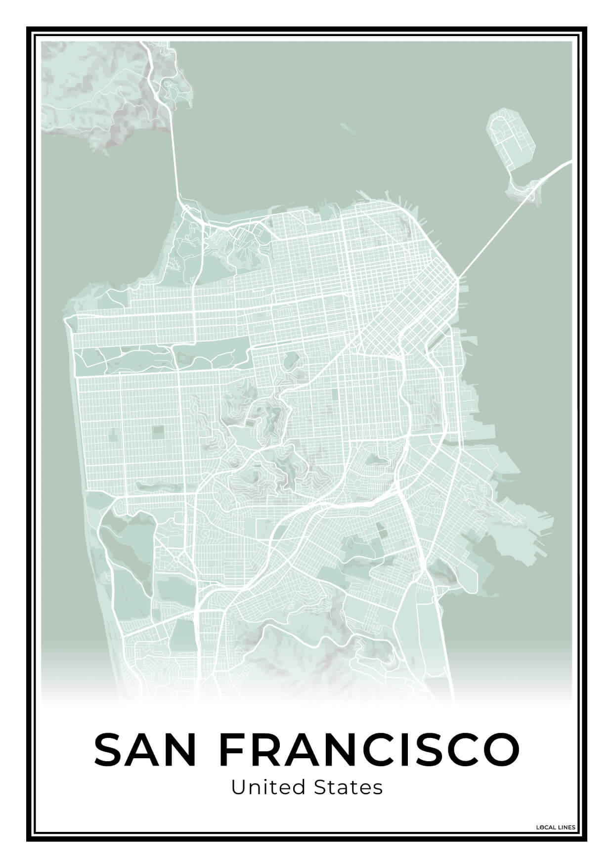 San Francisco Stadskaart – Poster - Sage
