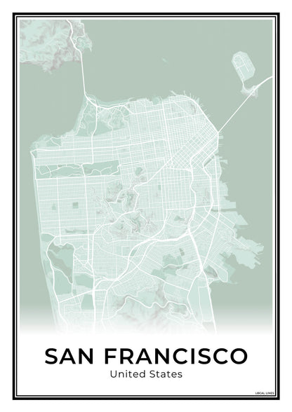 San Francisco Stadskaart – Poster - Sage