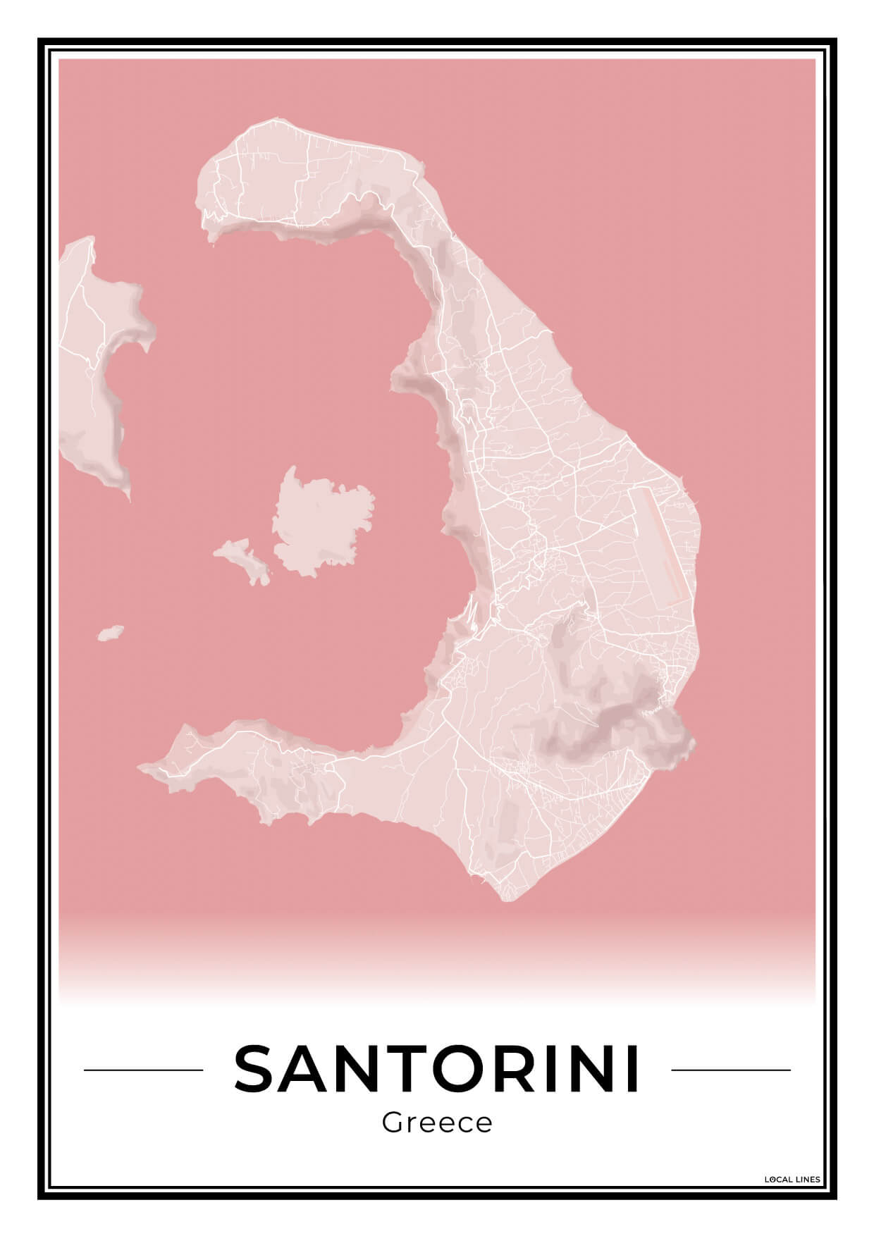 Santorini Eilandkaart – Poster - Blush