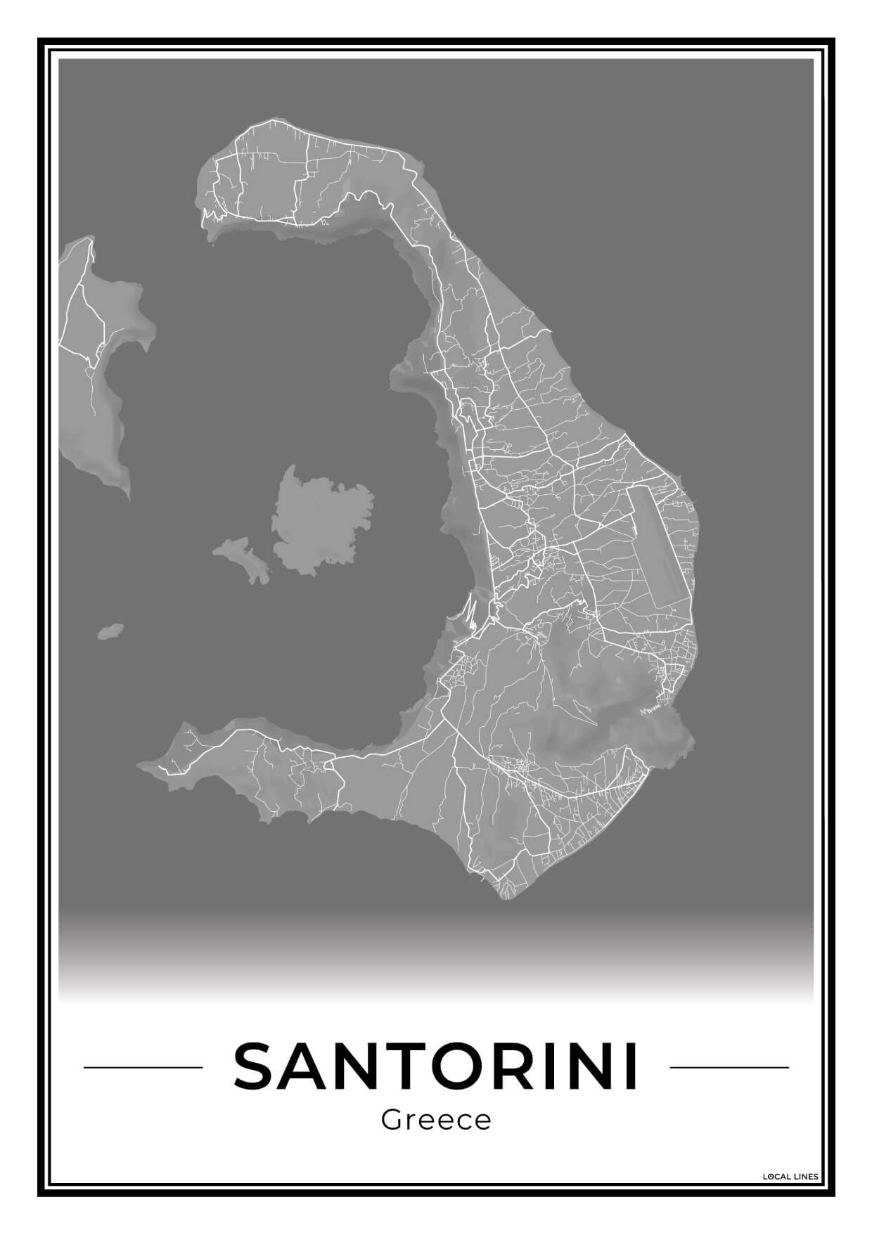 Santorini Eilandkaart – Poster - Dark