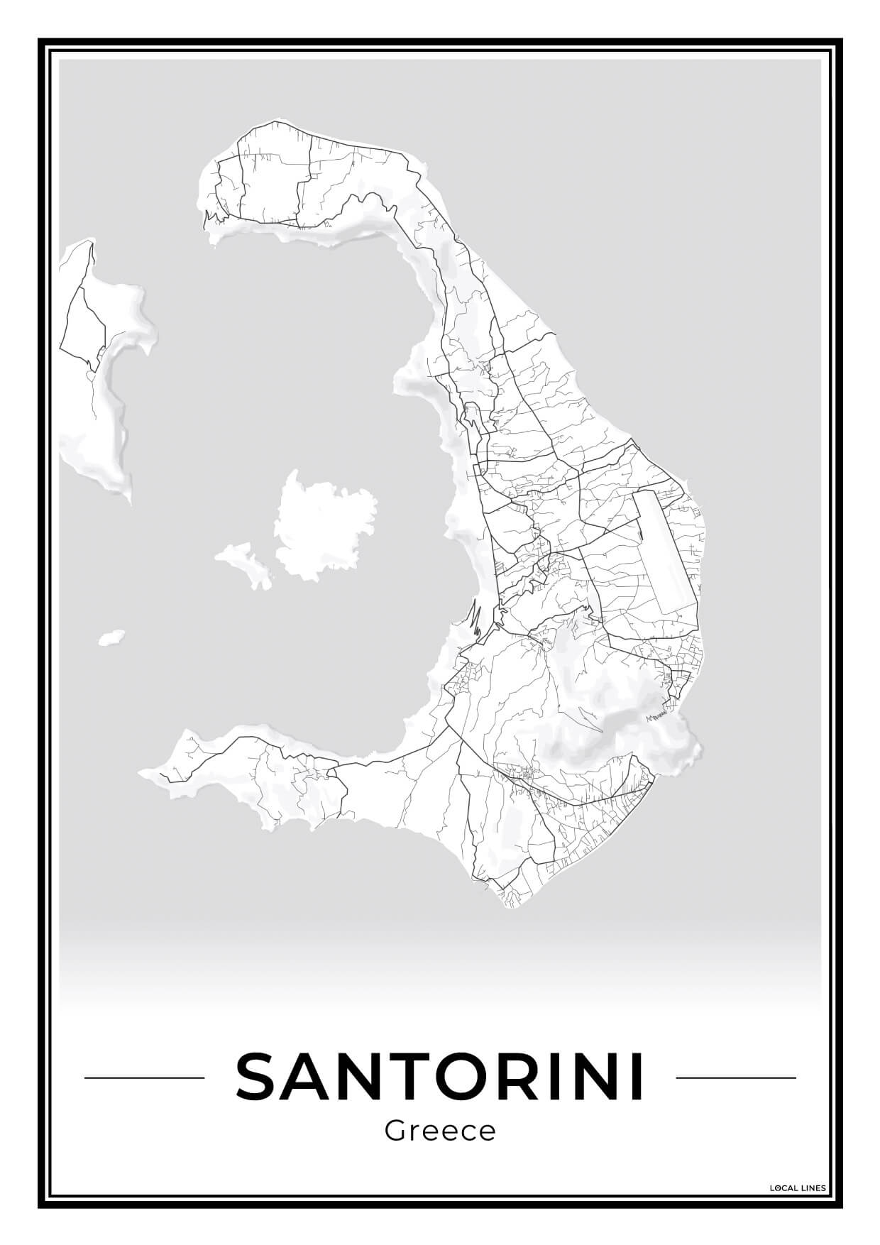 Santorini Eilandkaart – Poster - Light