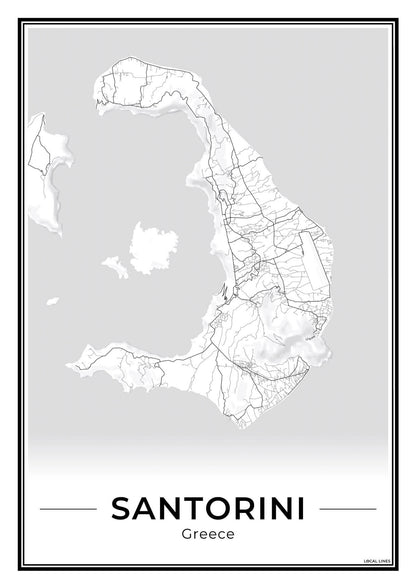 Santorini Eilandkaart – Poster - Light