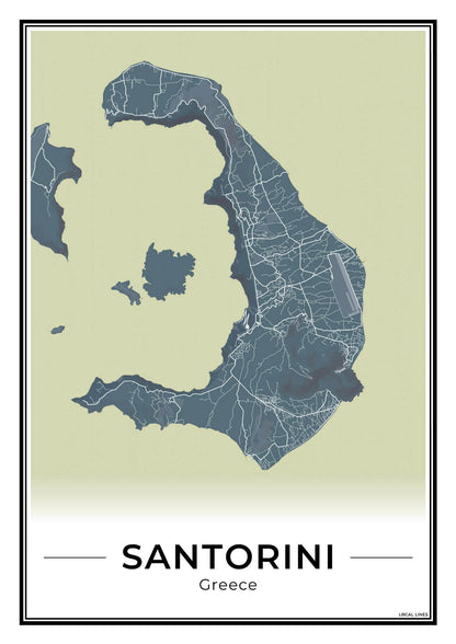 Santorini Eilandkaart – Poster - Midnight