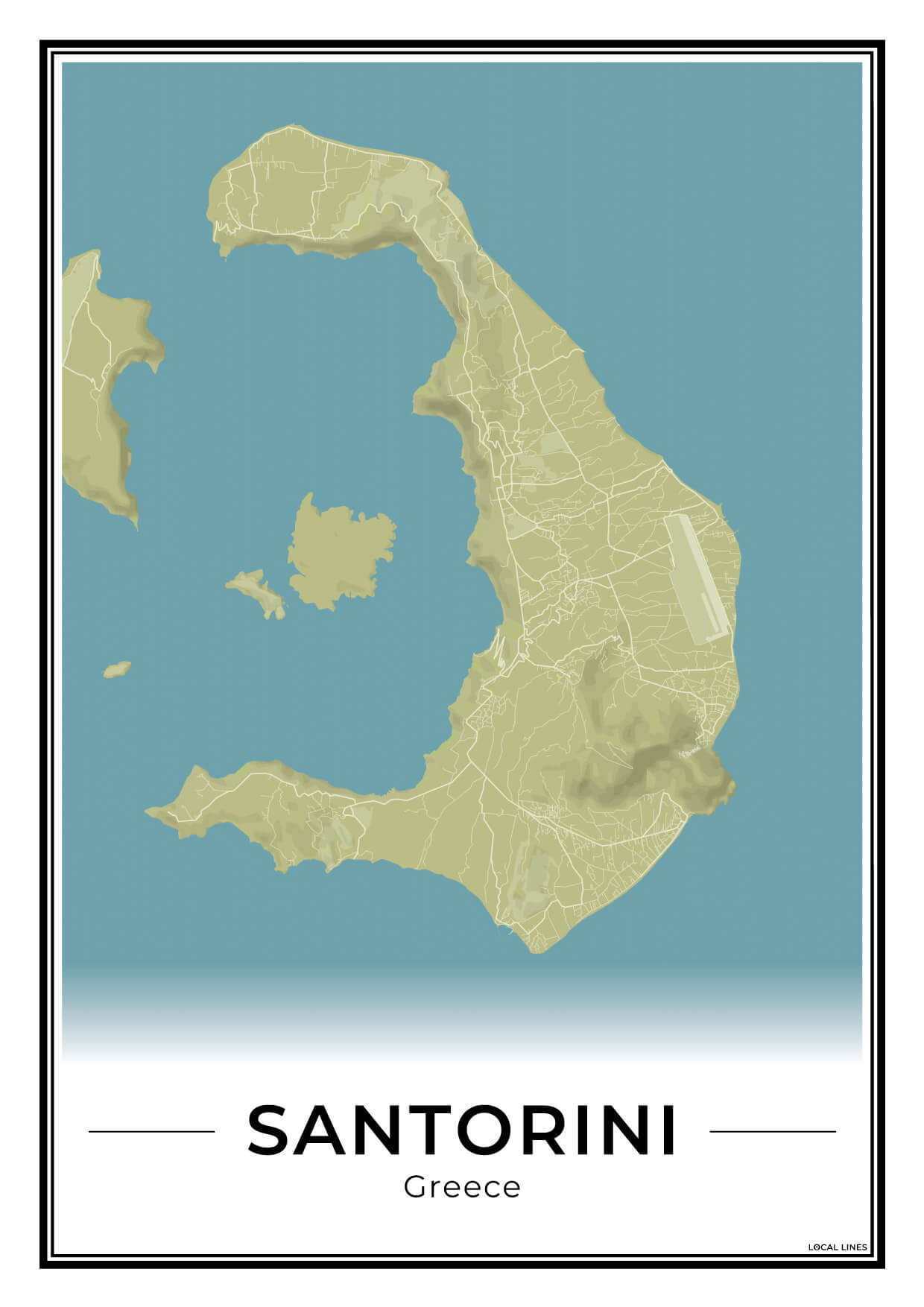 Santorini Eilandkaart – Poster - Moss
