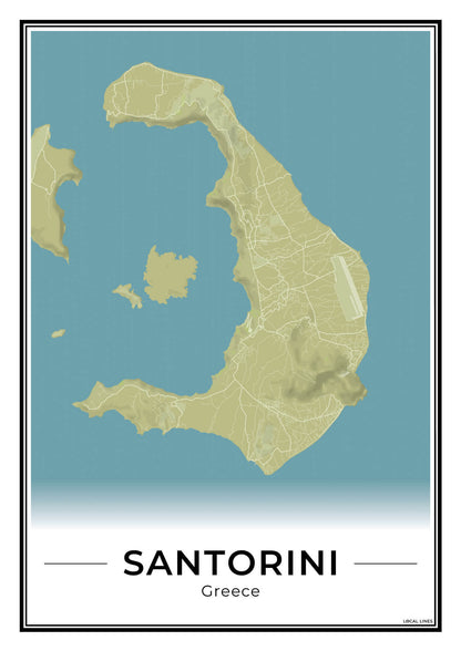 Santorini Eilandkaart – Poster - Moss