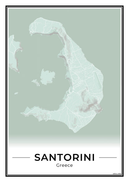 Santorini Eilandkaart – Poster - Sage