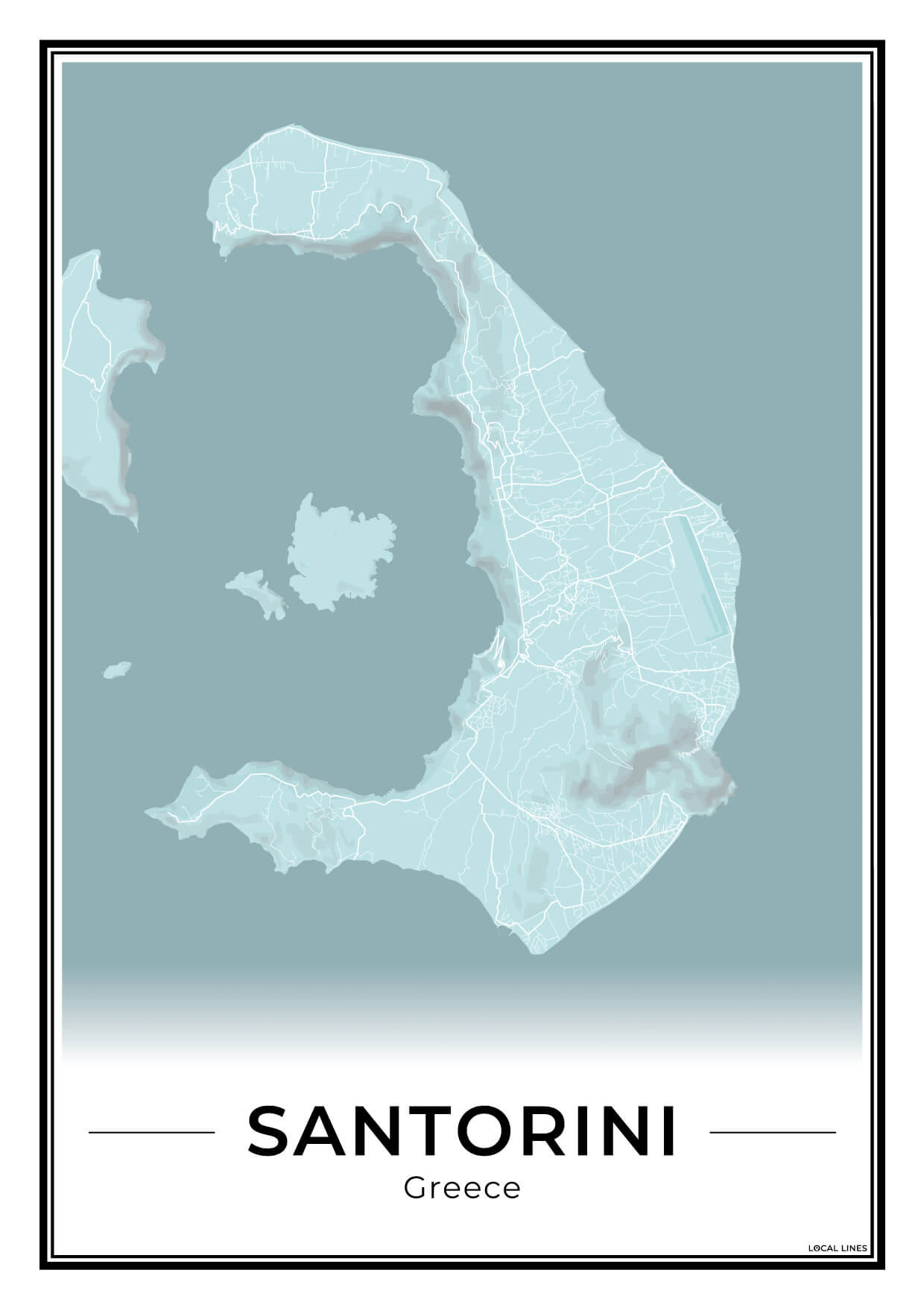 Santorini Eilandkaart – Poster - Sky