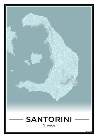 Santorini Eilandkaart – Poster - Sky