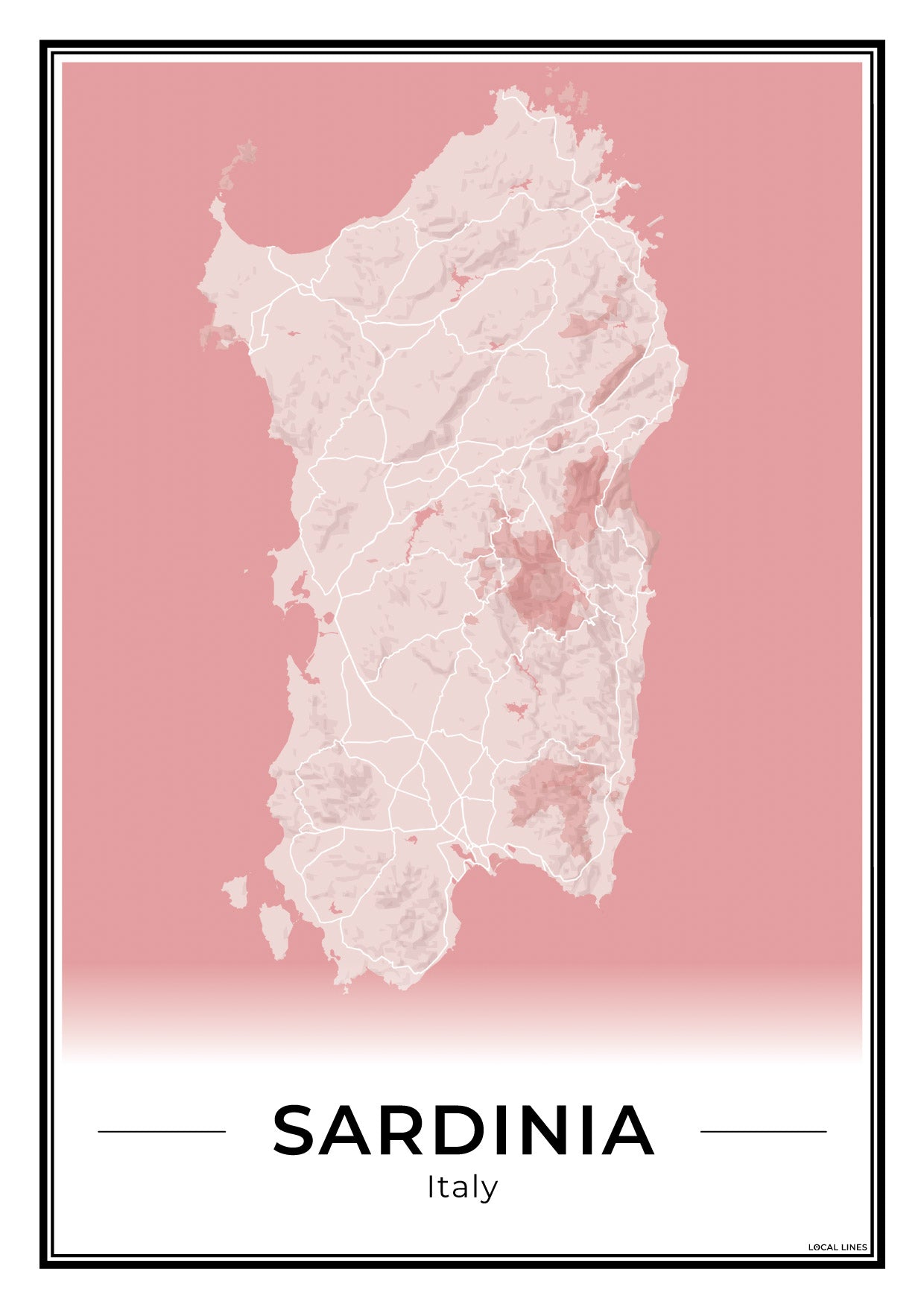 Sardinië Eilandkaart – Poster - Blush